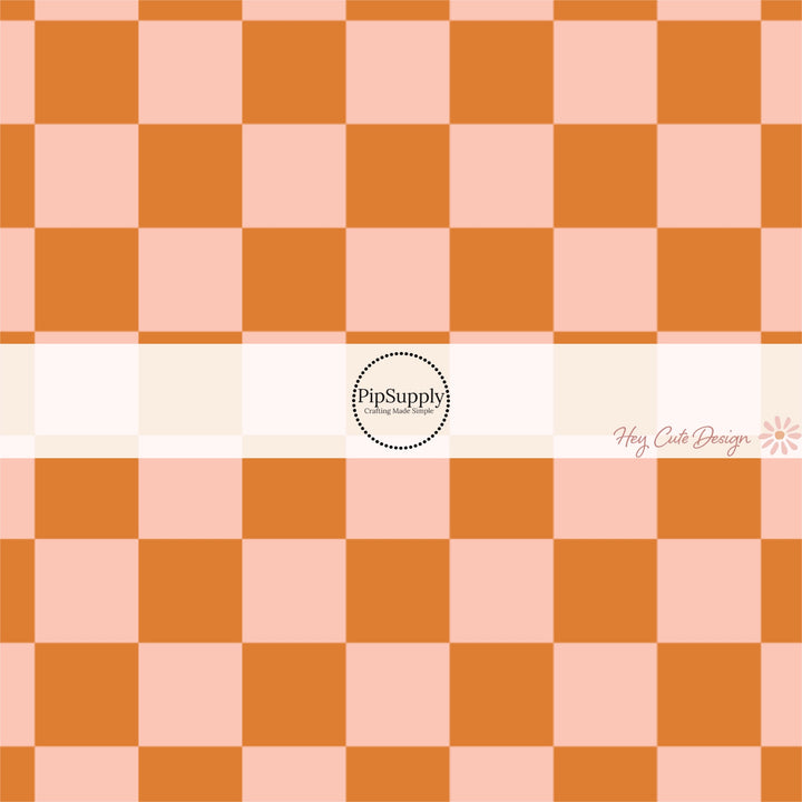 These fall themed fabric by the yard features peach and orange checker pattern. This fun fall themed fabric can be used for all your sewing and crafting needs! 