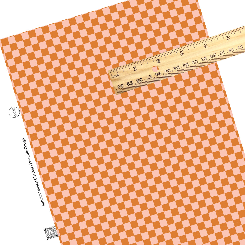 These fall themed faux leather sheets contain the following design elements: peach and orange checker pattern. Our CPSIA compliant faux leather sheets or rolls can be used for all types of crafting projects.