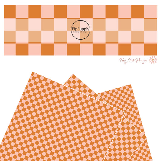 These fall themed faux leather sheets contain the following design elements: peach and orange checker pattern. Our CPSIA compliant faux leather sheets or rolls can be used for all types of crafting projects.