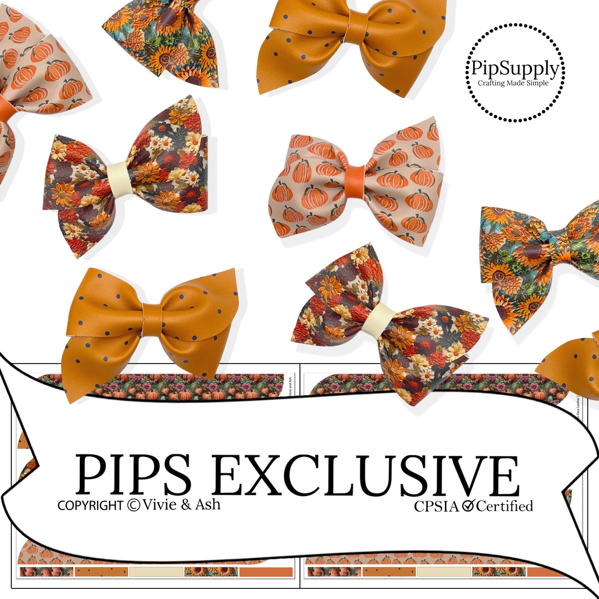 Fall and Autumn flower and pumpkin faux leather cutouts to make pinwheel hair bows