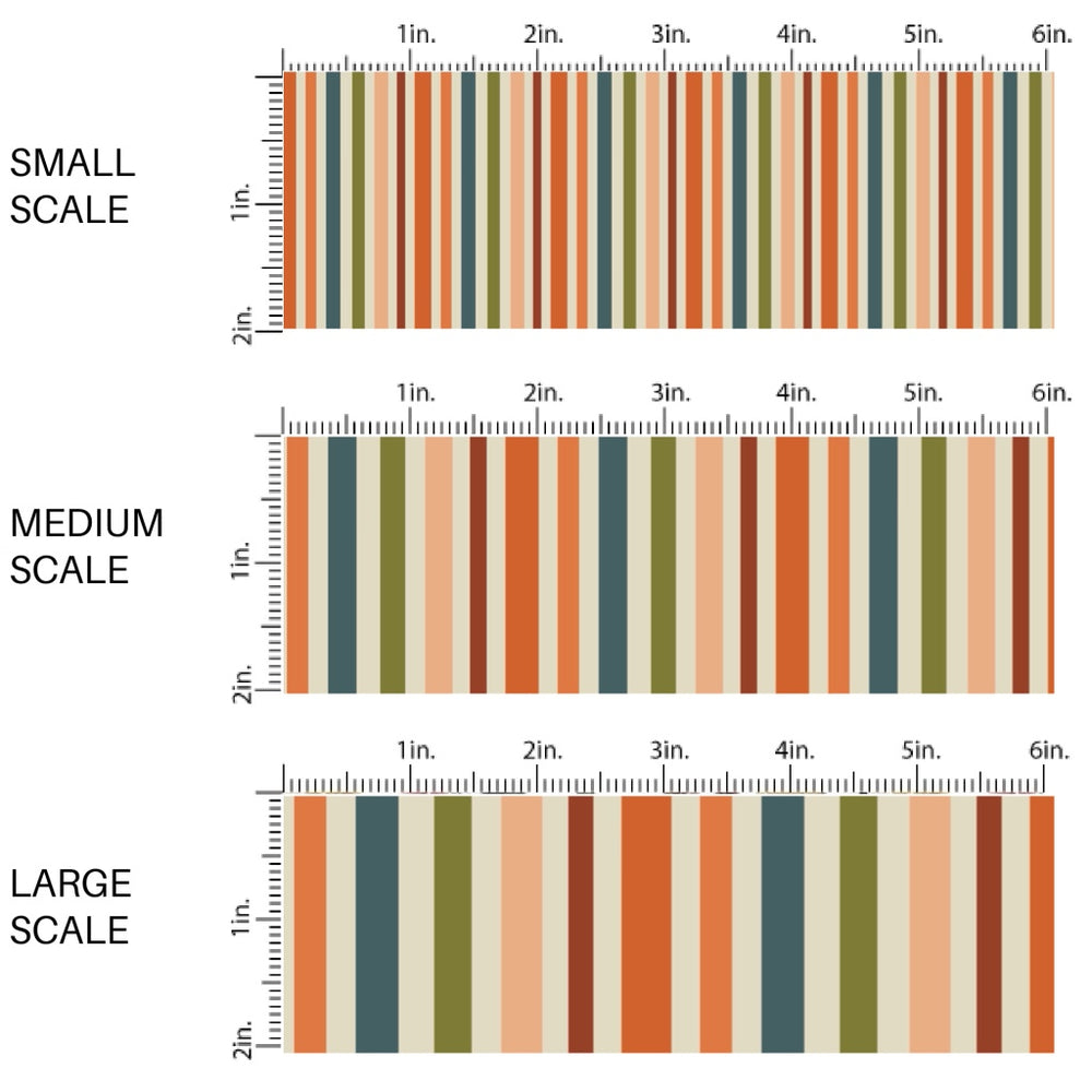 These autumn themed pattern fabric by the yard features the following design elements: fall colorful stripes. This fun themed fabric can be used for all your sewing and crafting needs!