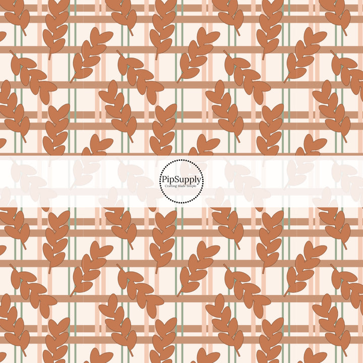 Autumn Leaves Gingham Fabric By The Yard