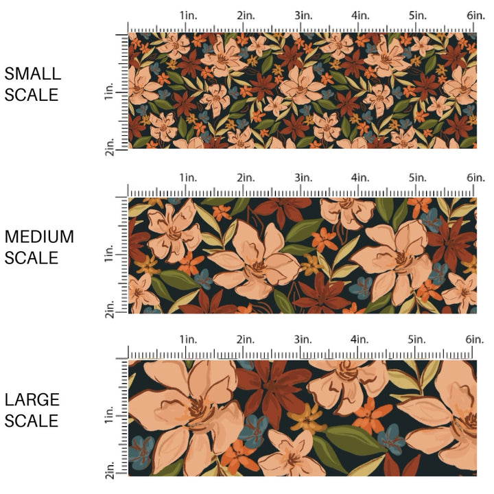 These autumn floral themed pattern fabric by the yard features the following design elements: fall flowers. This fun themed fabric can be used for all your sewing and crafting needs!