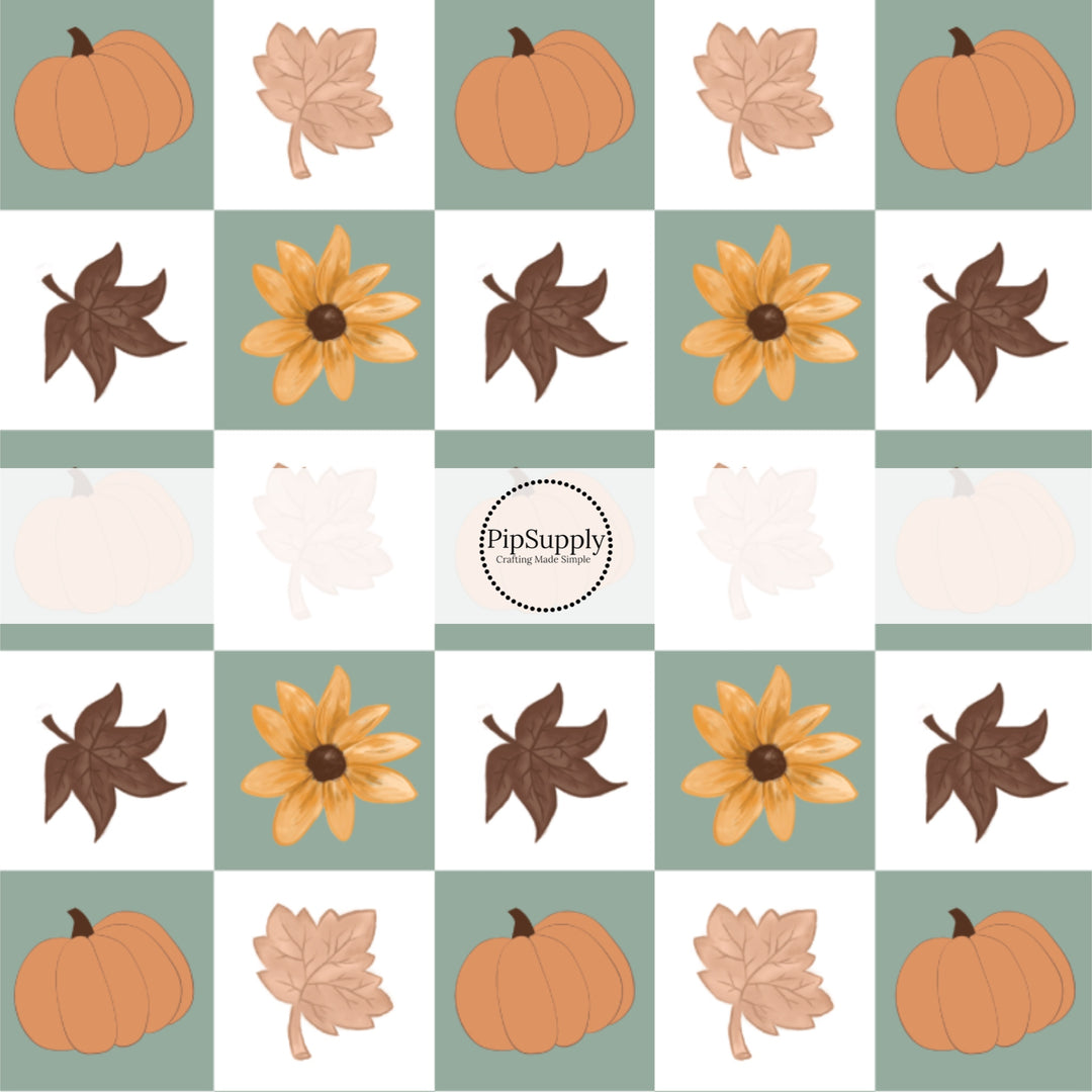 Autumn Objects Checker Hair Bow Strips