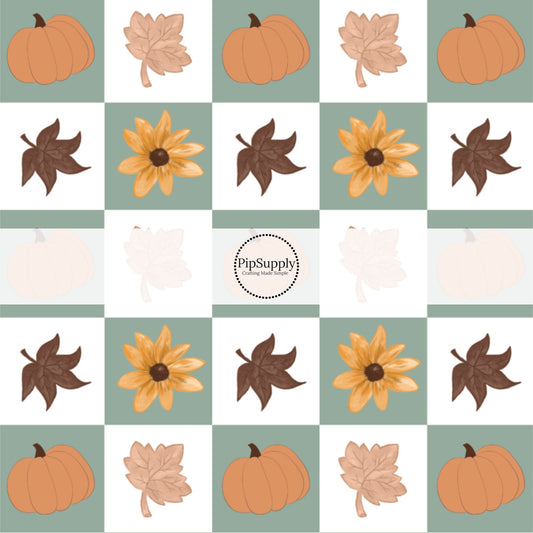 Autumn Objects Checker Fabric By The Yard