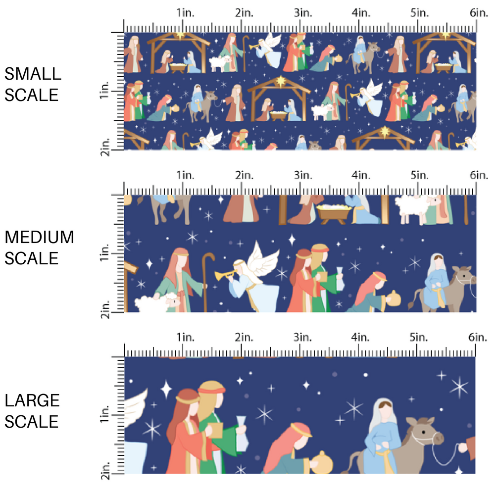 Navy blue fabric by the yard scaled image guide with the nativity scene design.