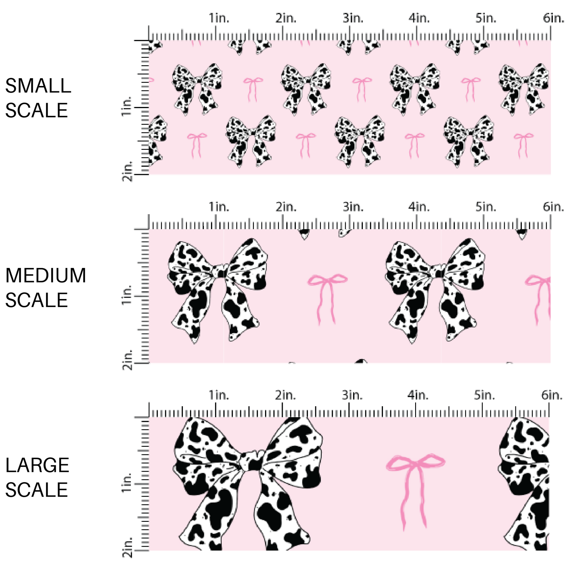Cow Print and Pink Coquette Bows on Baby Pink Fabric by the Yard scaled image guide.