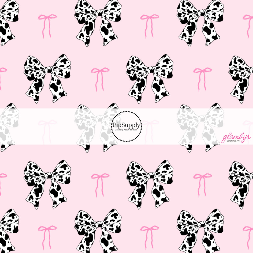 Cow Print and Pink Coquette Bows on Baby Pink Fabric by the Yard.