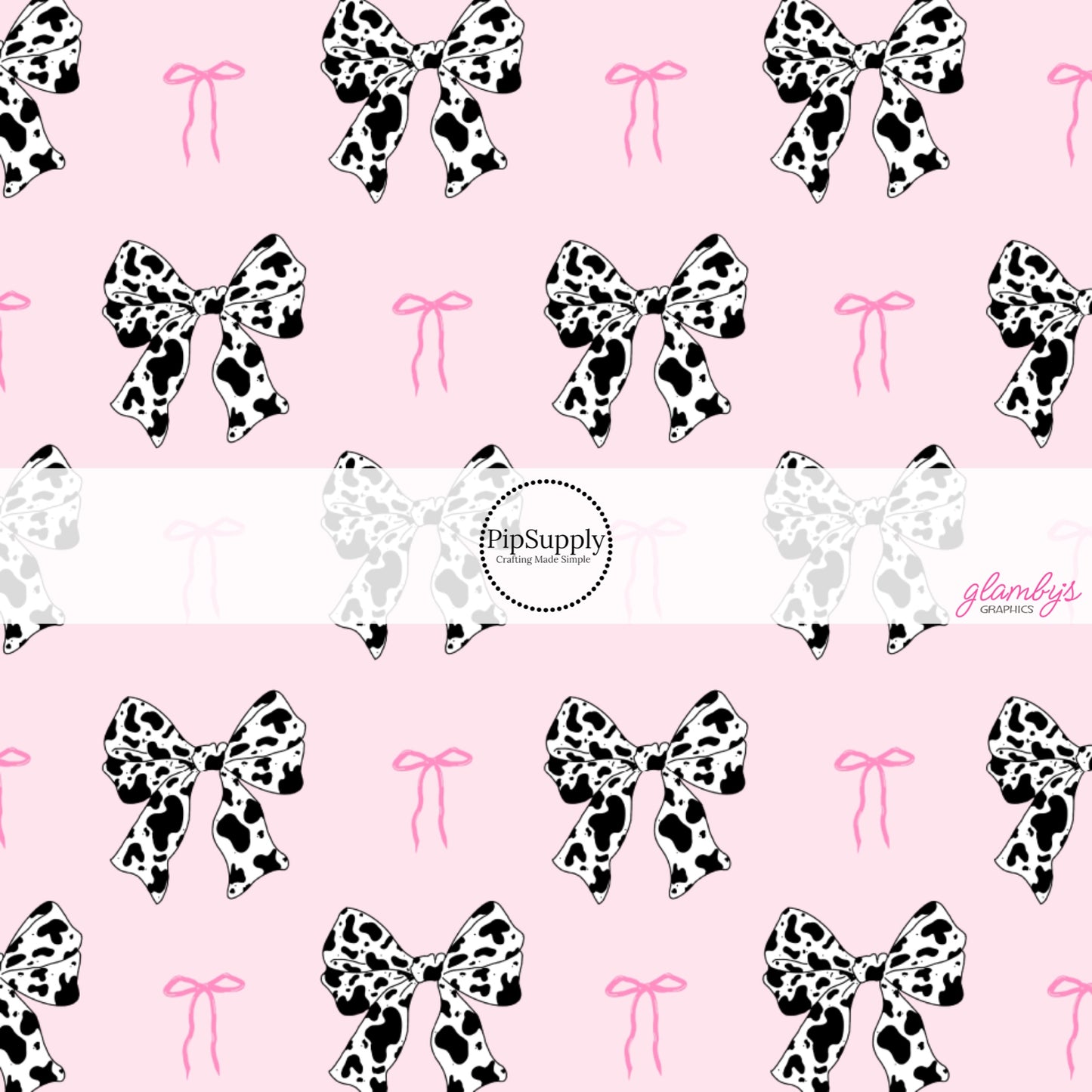 Cow Print and Pink Coquette Bows on Baby Pink Fabric by the Yard.