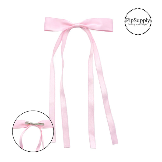 These colored long ribbon hair bow are ready to package and resell to your customers no sewing or measuring necessary! These come pre-tied with an attached alligator clip. The delicate bow is perfect for all hair styles for kids and adults.