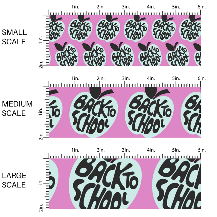 Pink fabric by the yard scaled image guide with aqua apples the say "Back to school".