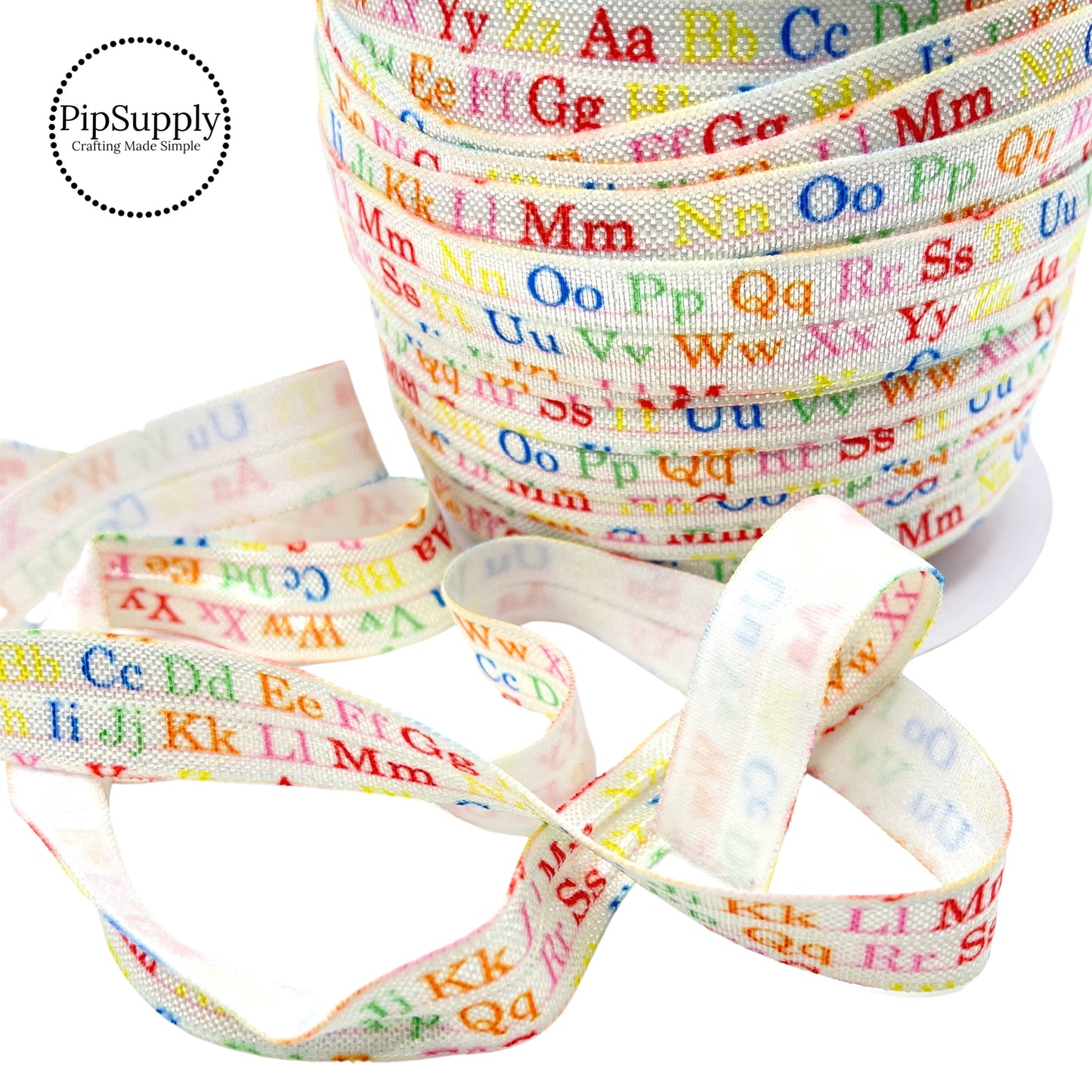 Multi-colored alphabet 3/8 inch ribbon by the yard video.