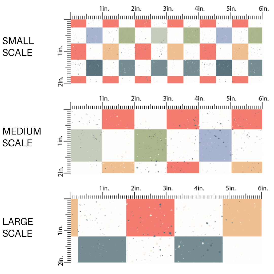 Red, Green, Yellow, and Blue Checker Print Fabric by the yard scaled image guide.