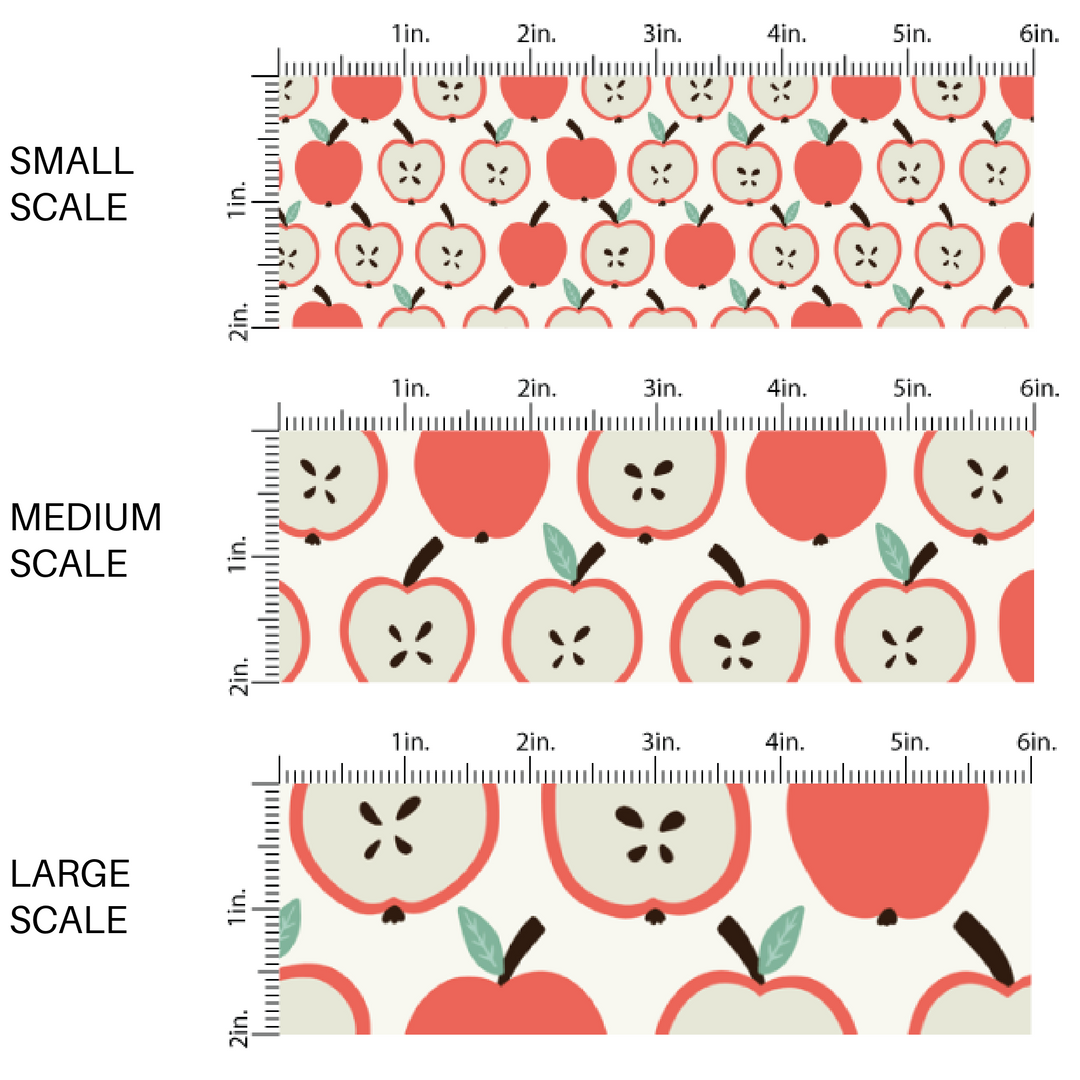 Cream fabric by the yard scaled image guide with sliced red apples.