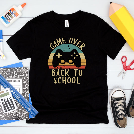 Video game themed back to school iron on heat transfer "Game over back to school"