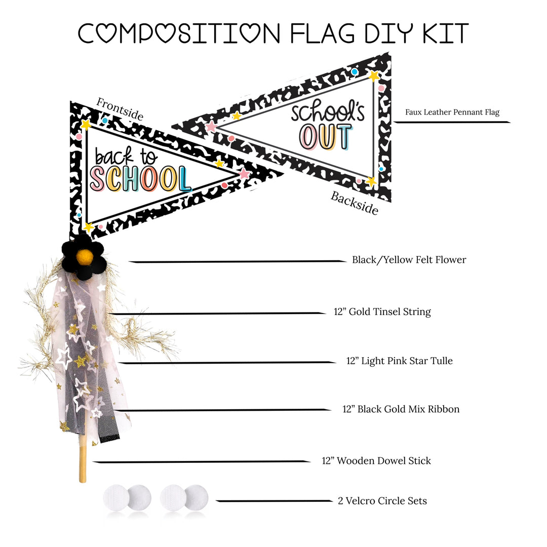 Back to school composition notebook themed DIY pennant flags 