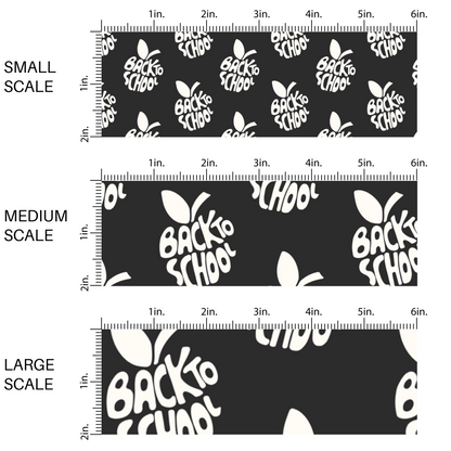 Black fabric by the yard scaled image guide with white "Back to school apples"