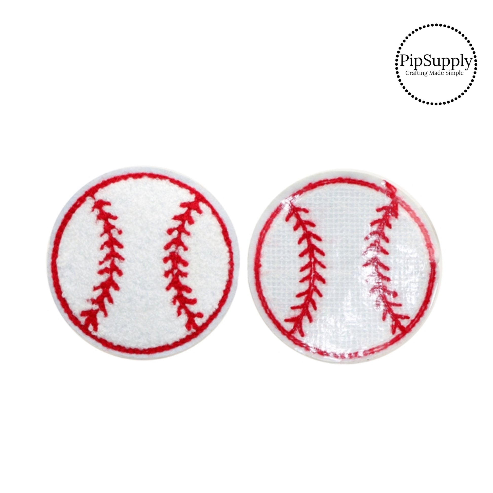 Large Red and White Baseball Chenille Iron on heat transfer patch.