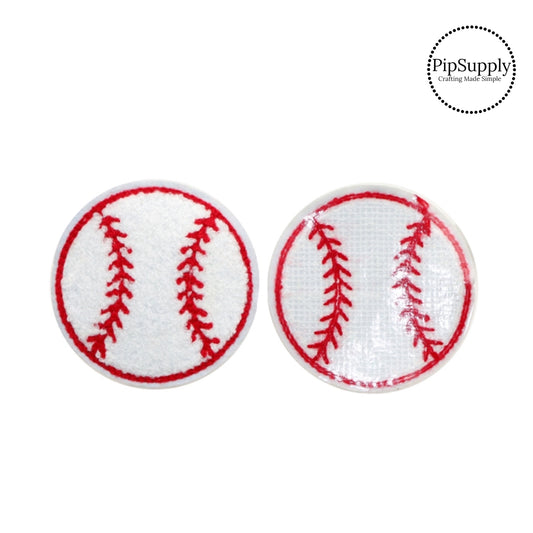 Large Red and White Baseball Chenille Iron on heat transfer patch.