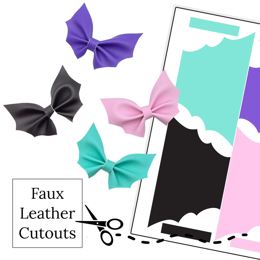 Pink, Aqua, Black and purple bat shaped faux leather cutouts for hair bows