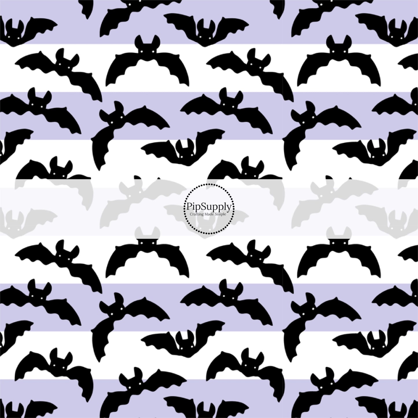 Lavender striped fabric by the yard with black flying bats.
