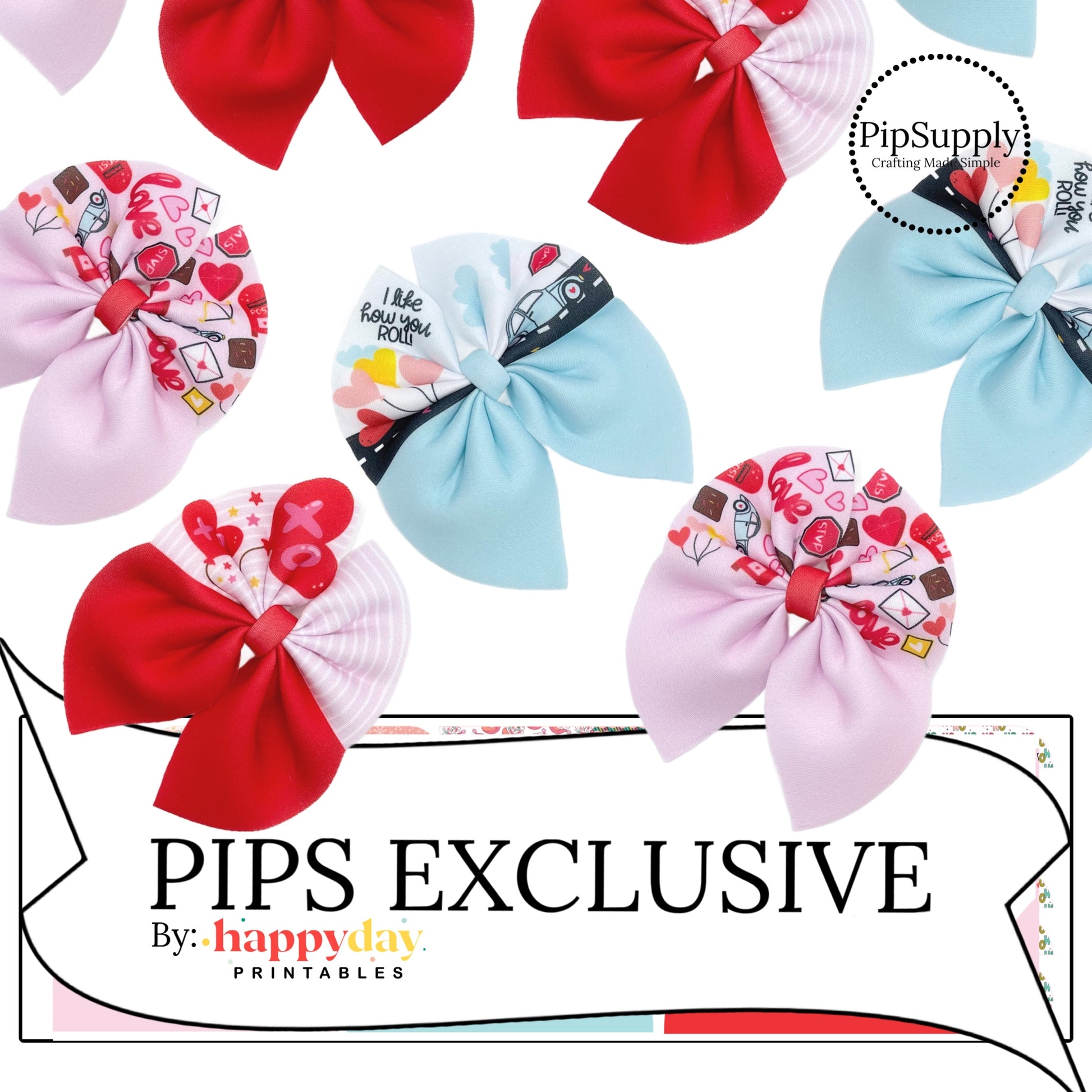 Pink and Blue Valentine's Day Themed Neoprene Sailor Hair Bows