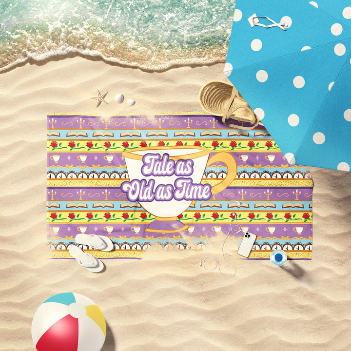 Lavender and Blue princess Stripe beach towel at the beach.