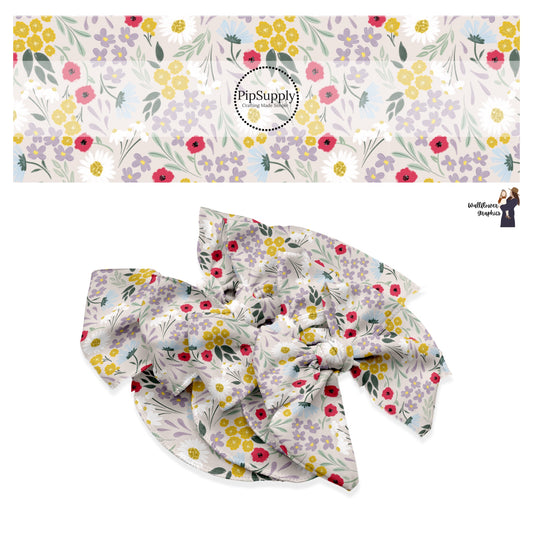 These spring floral pattern themed no sew bow strips can be easily tied and attached to a clip for a finished hair bow. These patterned bow strips are great for personal use or to sell. These bow strips features beautiful tiny flowers and leaves. 