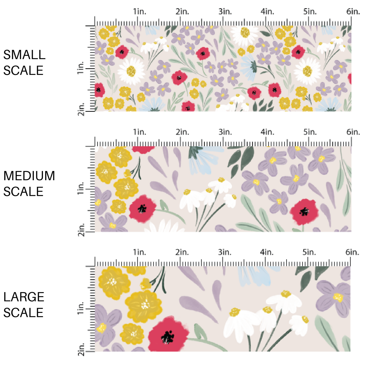 Yellow, White, and Blue Springtime Florals on Off-White Fabric by the Yard scaled image guide.