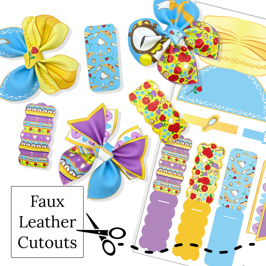 yellow and blue red rose princess diy faux leather hair bows