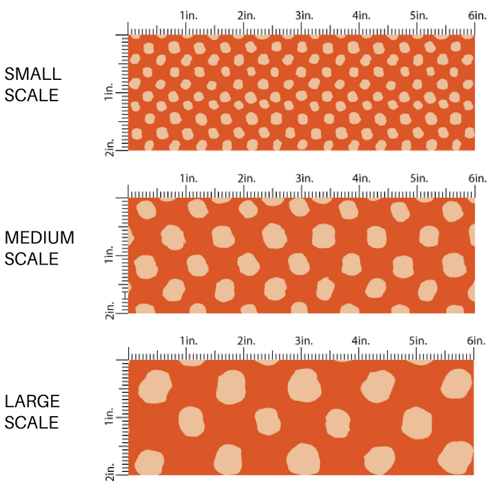 Rust orange fabric by the yard scaled image guide with beige speckled dots.