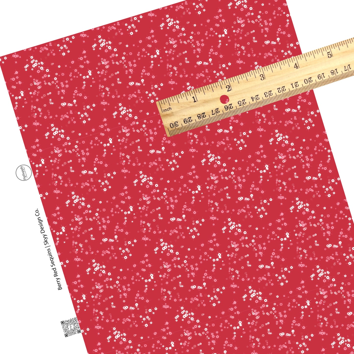These Valentine's pattern themed faux leather sheets contain the following design elements: white, peach, and pink sequins on red. Our CPSIA compliant faux leather sheets or rolls can be used for all types of crafting projects.