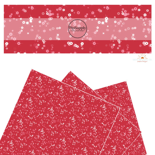 These Valentine's pattern themed faux leather sheets contain the following design elements: white, peach, and pink sequins on red. Our CPSIA compliant faux leather sheets or rolls can be used for all types of crafting projects.