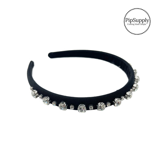 These rhinestone nylon wrapped headbands are a stylish hair accessory and have the on and off ease of a headband. These rhinestone headbands are a perfect simple and fashionable answer to keeping your hair back! 