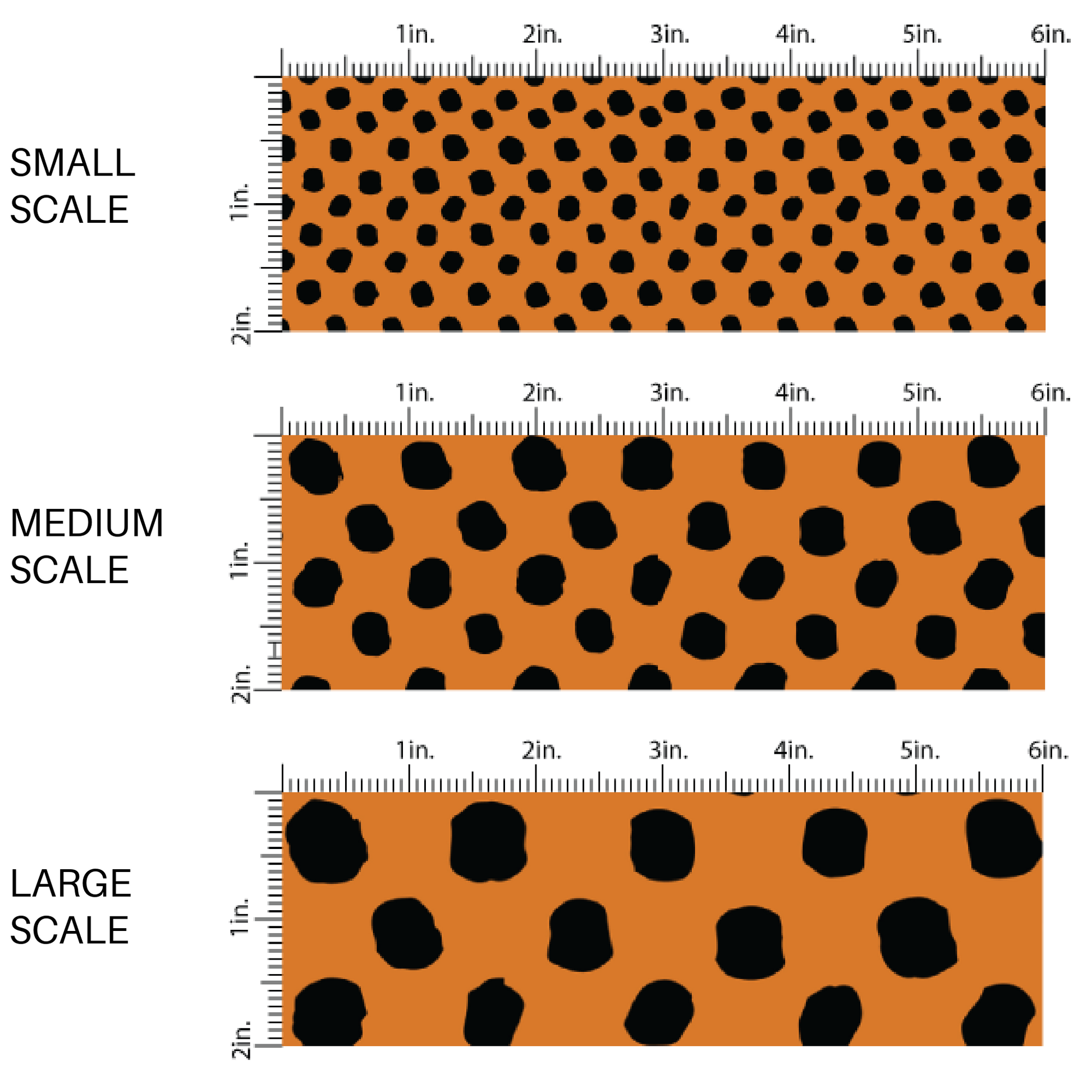 Orange fabric by the yard scaled image guide with scattered black speckled dots.