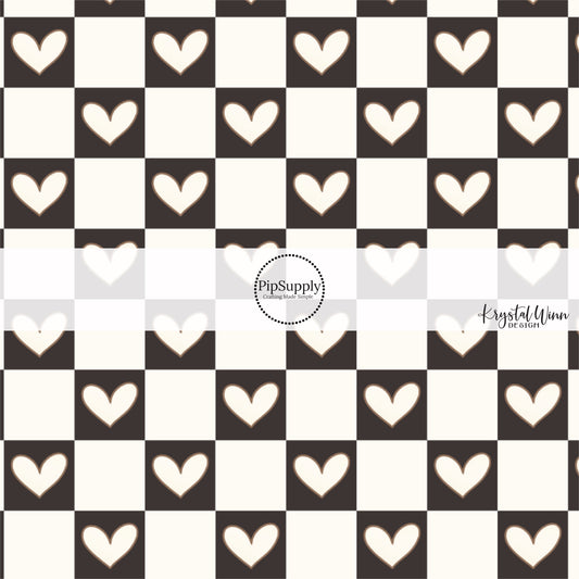 Black and White Checkered Hearts Valentine's Day Fabric by the Yard.