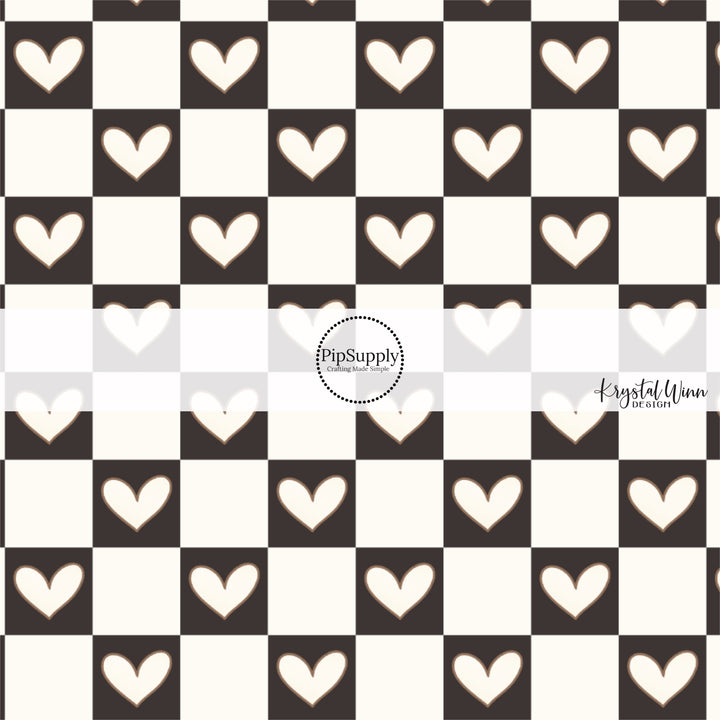 Black and White Checkered Hearts Valentine's Day Fabric by the Yard.