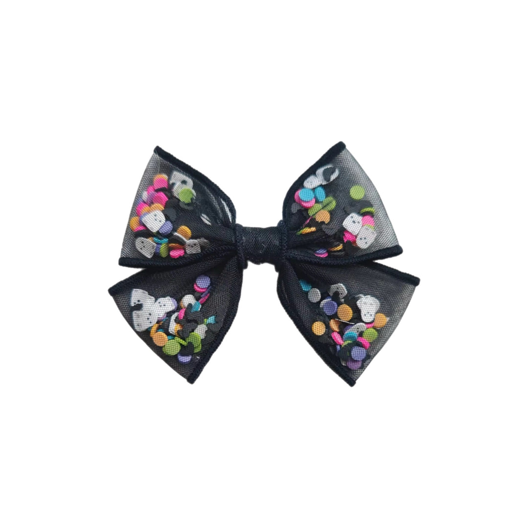 Black Confetti Ghost Shaker Pinwheel Bow w/ Clip
