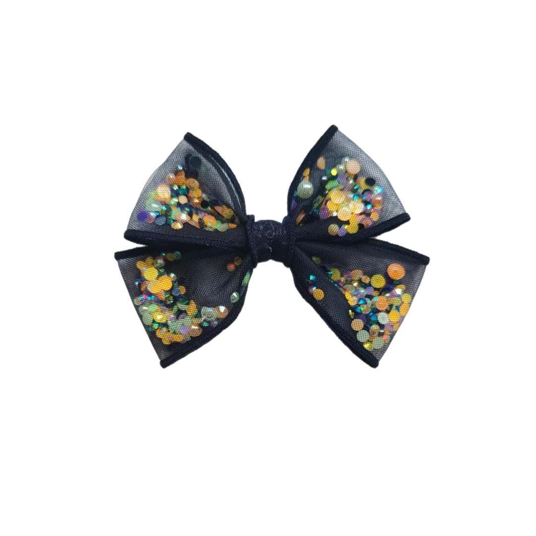 Black Orange Pearl Shaker Pinwheel Bow w/ Clip