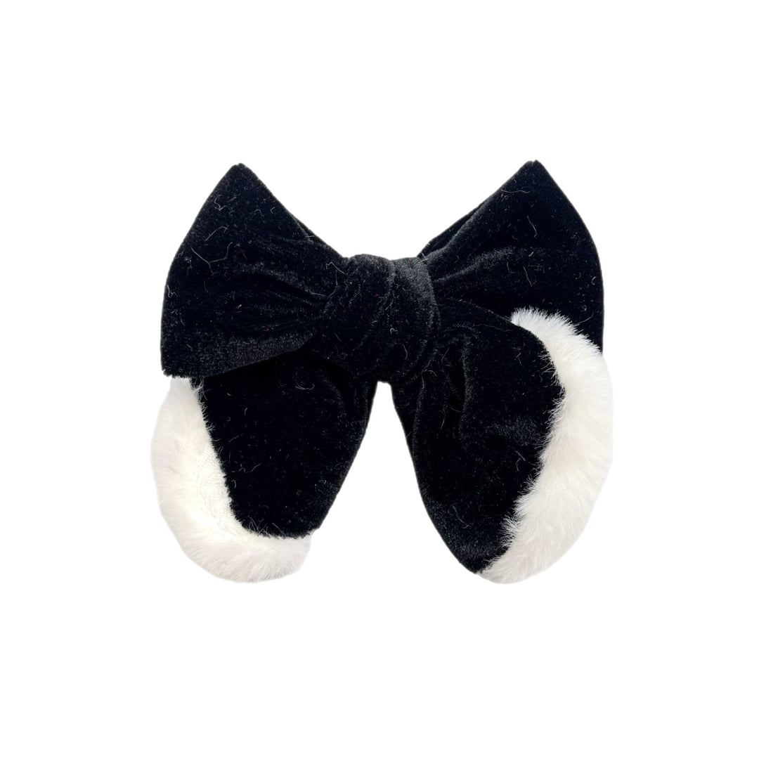 Black Winter Fur Trimmed Velvet Hair Bow - TIED RUTH