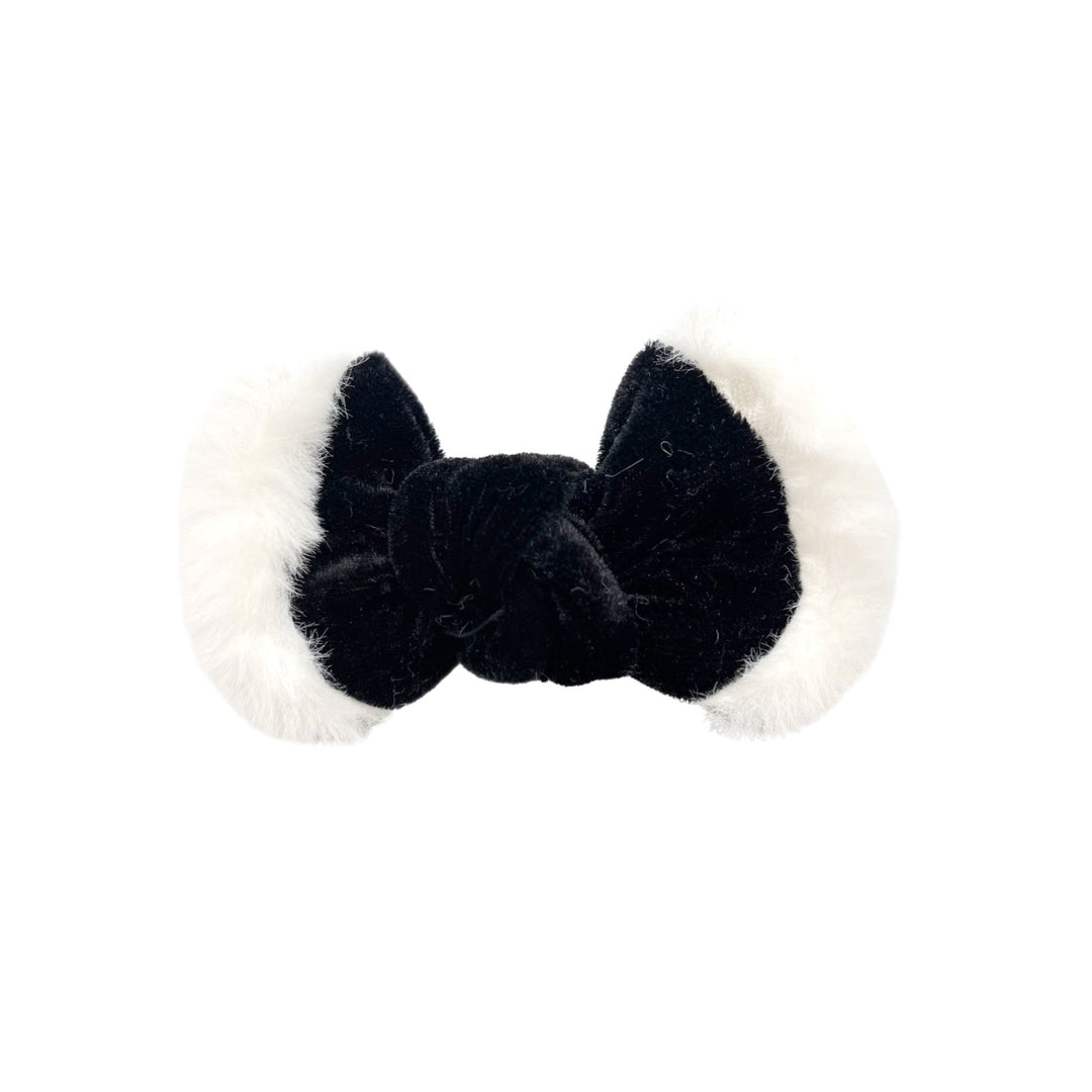 Black Winter Fur Trimmed Velvet Knotted Hair Bow