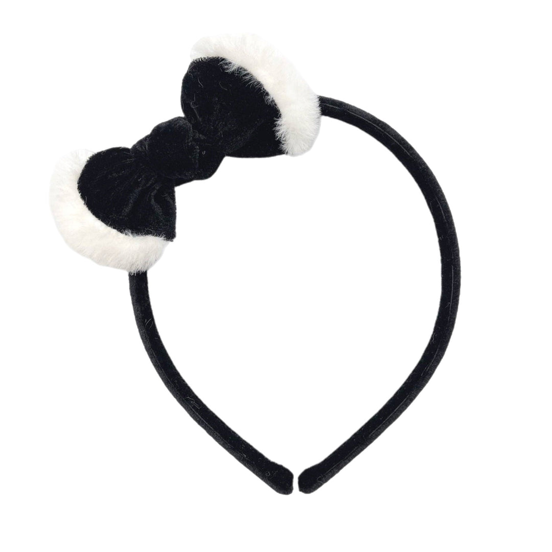 Black Winter Fur Trimmed Velvet Knotted Bow Headband