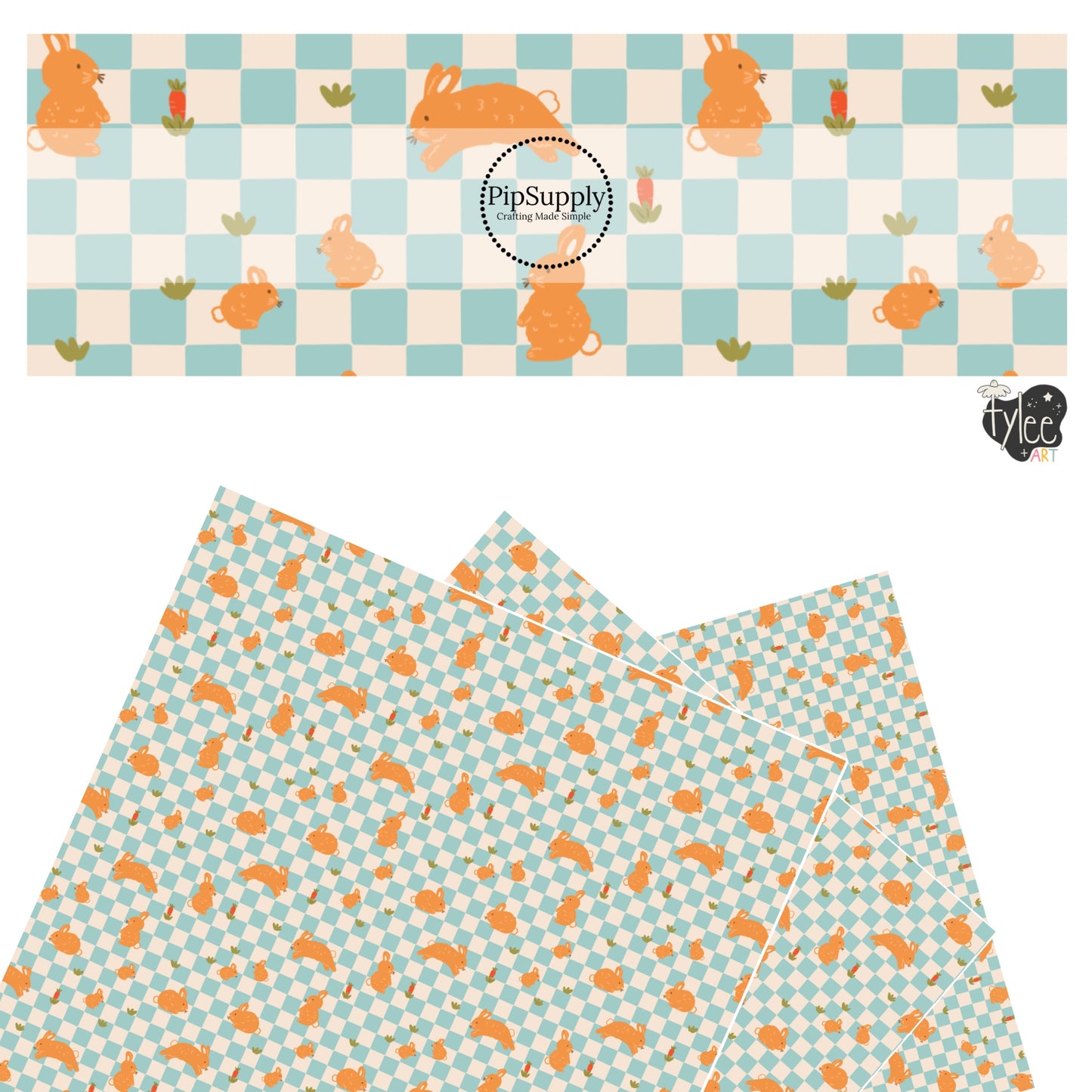 These pastel checkered pattern faux leather sheets contain the following design elements: bunnies and tiny flowers on light blue and cream checkered pattern. Our CPSIA compliant faux leather sheets or rolls can be used for all types of crafting projects. 