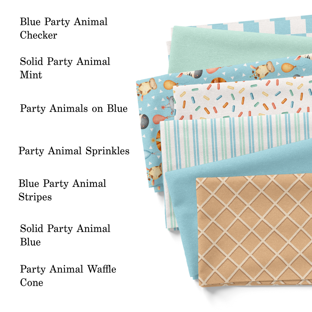 Party Animals on Blue Fabric By The Yard