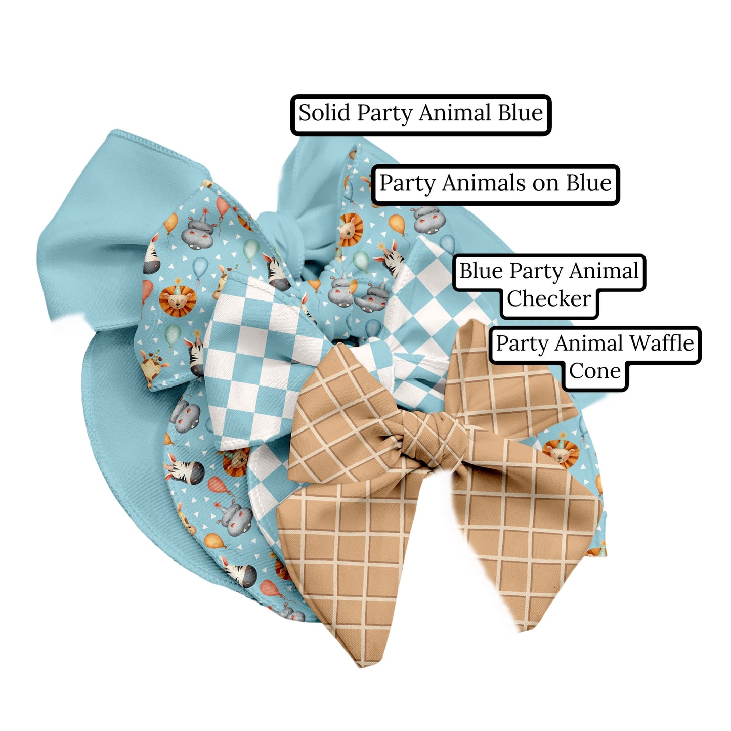 Blue Party Animal Checker Hair Bow Strips