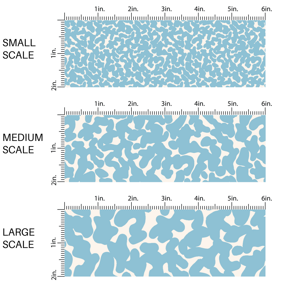 Blue and white composition notebook print fabric by the yard scaled image guide.