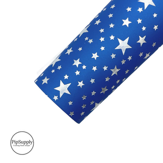 holographic patriotic stars on a blue matte faux leather sheet