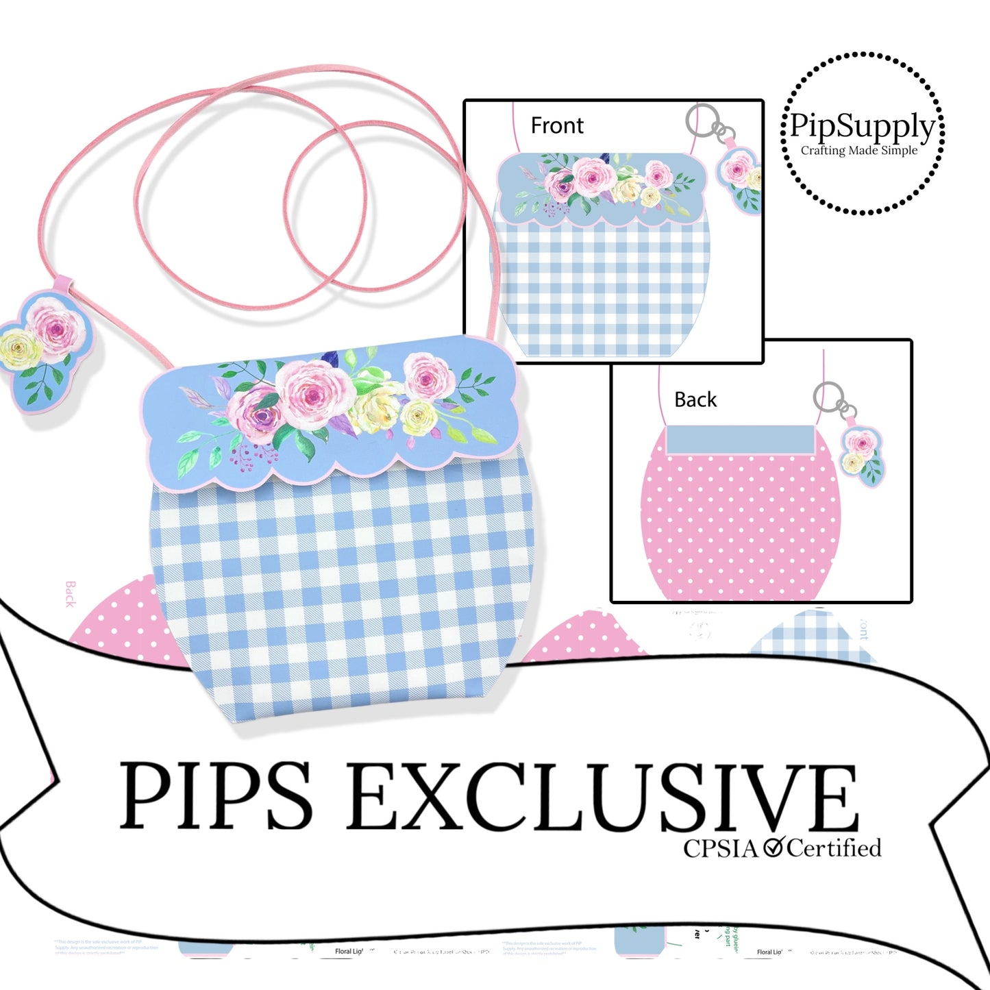 blue plaid and flowers with pink polka dot backing for diy faux leather purse