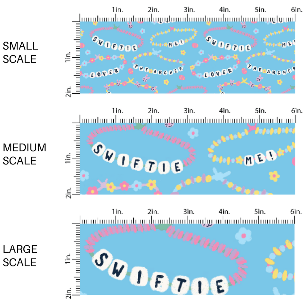 Spring Themed Friendship Bracelets on Blue Fabric by the Yard scaled image guide.