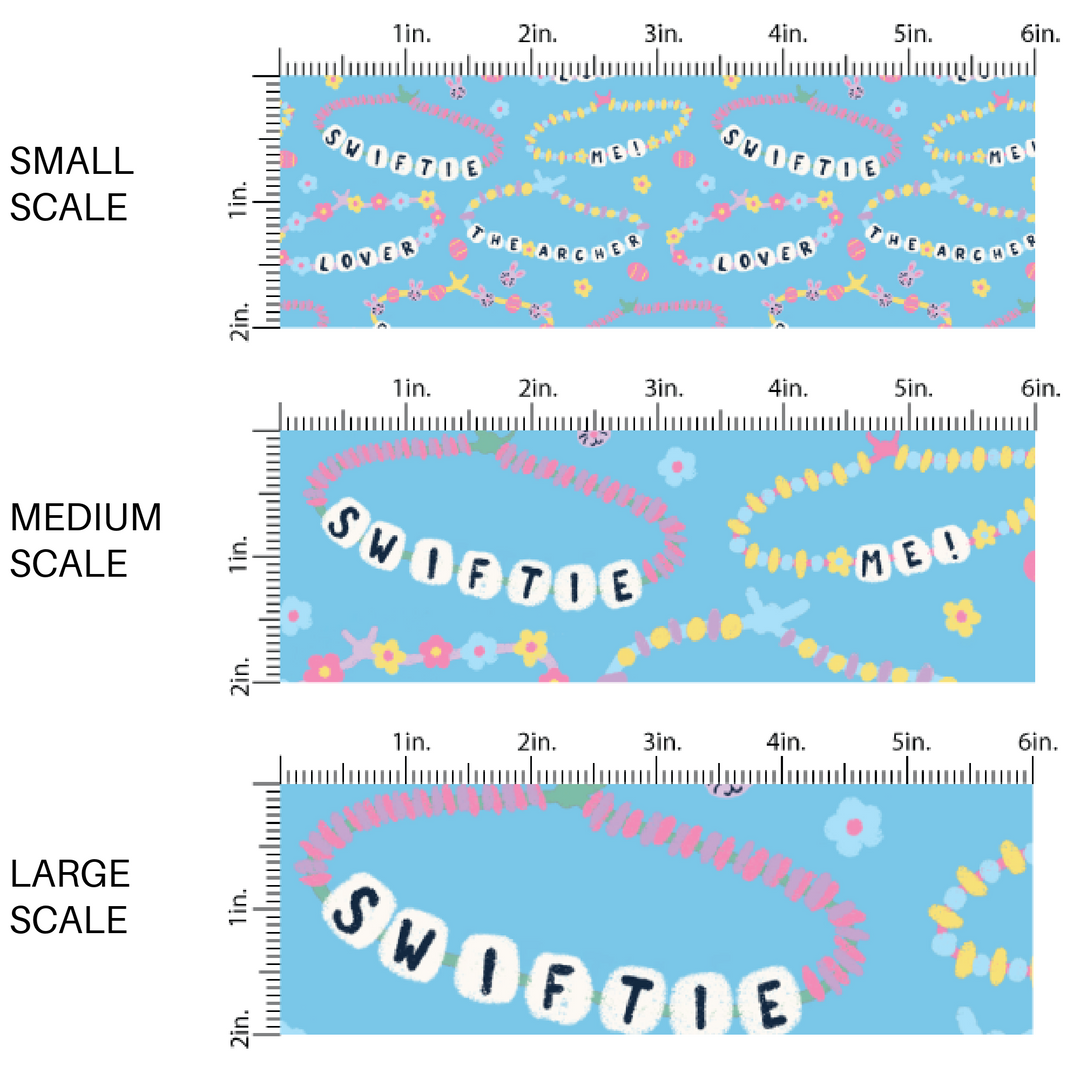 Spring Themed Friendship Bracelets on Blue Fabric by the Yard scaled image guide.